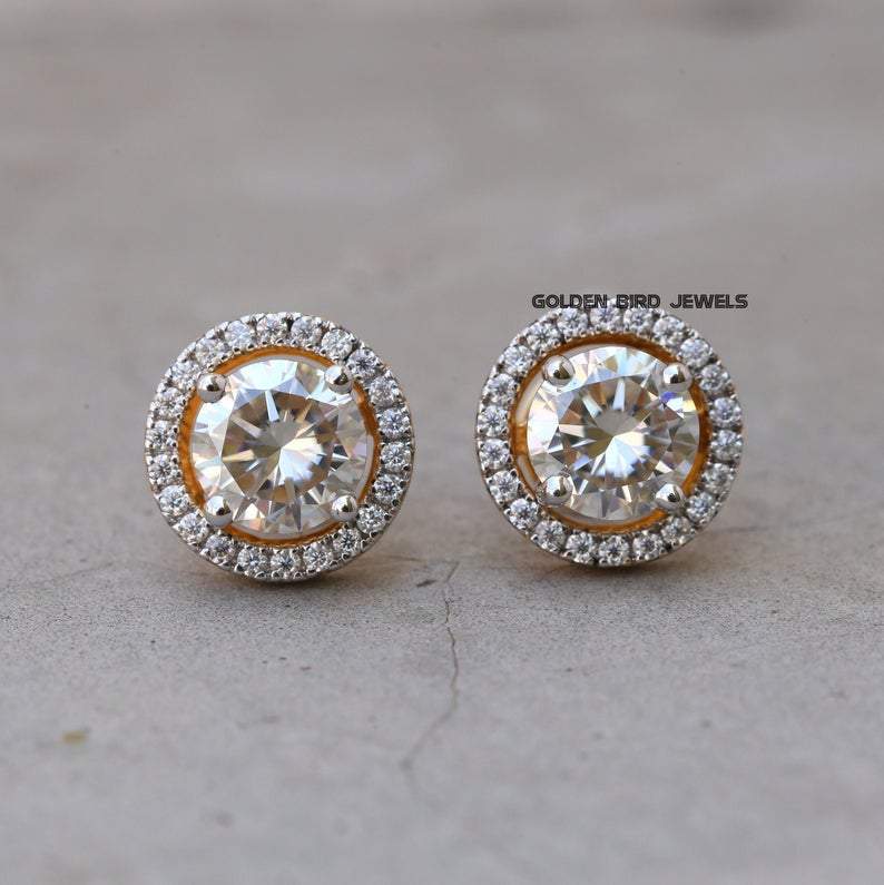 Colorless Round Halo Stud Earrings in 925 Sterling Silver