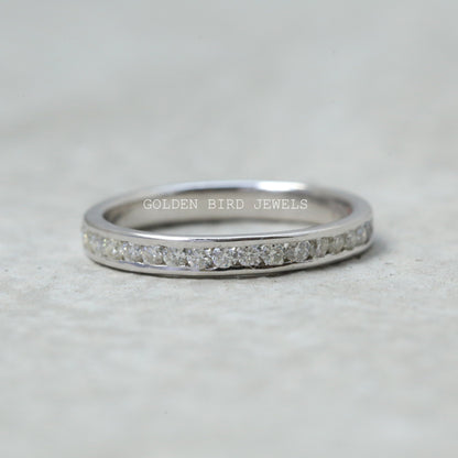 Channel Set Round Moissanite Wedding Band in 10K