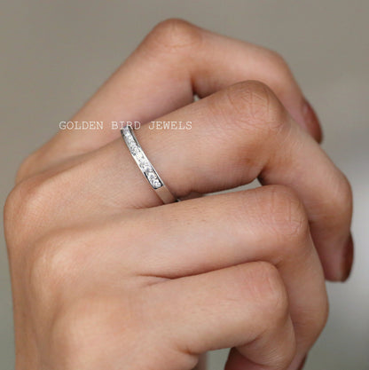 Channel Set Round Moissanite Wedding Band in 10K