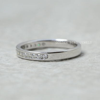 Channel Set Round Moissanite Wedding Band in 10K
